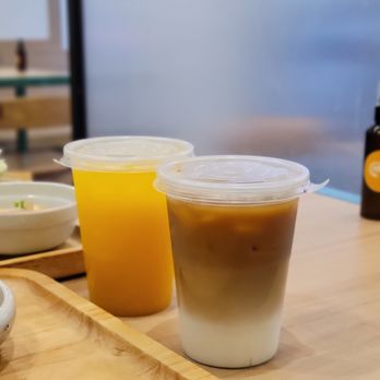 Nobi Nobi - mango soda and iced latte - Japanese Near Me - Richmond, British Columbia