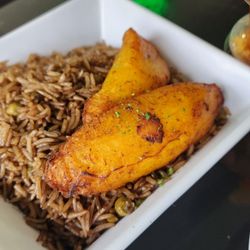 Gourmet Kitchen - Djon djon rice with fried plantain. The rice was very dry and had the taste and texture of old microwaved/reheated rice