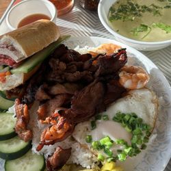 Rice plate with deluxe bahn mi