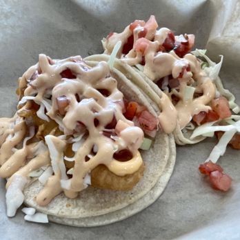 Fish Daddy Grill - Left - Original Crispy Fish Taco Right - Grilled Shrimp Taco - Seafood Near Me - Fullerton, California