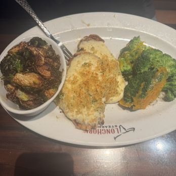 LongHorn Steakhouse - Parmesan Crusted Chicken 12oz broccoli and brussels sprouts - Steakhouses Near Me - Waldorf, Maryland