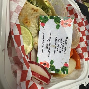 Mi Sazon - Their business card with my food because they deserve the credit - Mexican Near Me - Pixley, California Mi Sazon - Their business card with my food because they deserve the credit - Mexican Near Me - Pixley, California