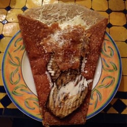 Crêperie de la Colombette - Grilled aubergine/eggplant, caramelized onion ham and emental cheese.