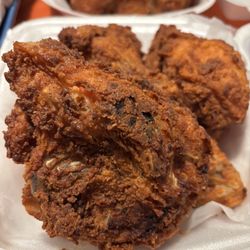 Sam's Chicken & Ribs - Burned and inedible mix broasted chicken.