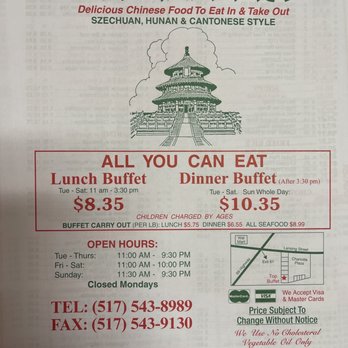 Top Buffet - a menu for a chinese restaurant - Buffets Near Me - Charlotte, Michigan