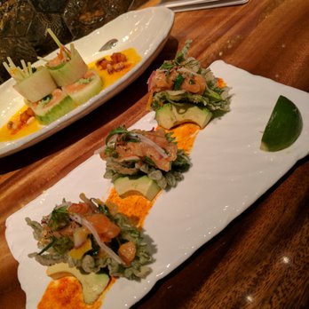 Ruka - Crunchy salmon tacos - on battered and fried shiso leaves - Sushi Bars Near Me - Boston, Massachusetts