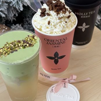 Molly Tea - Pistachio Jasmine Coco, Snowy Jasmine, White Champaca Milk Tea - Bubble Tea Near Me - Jersey City, New Jersey