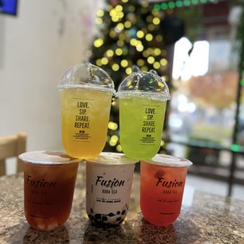 Fusion - a variety of drinks on a table - Coffee & Tea Near Me - Rancho Cordova, California