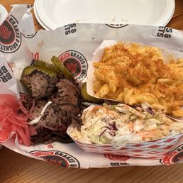 Brisket, Mac n cheese, coleslaw Brisket, Mac n cheese, coleslaw