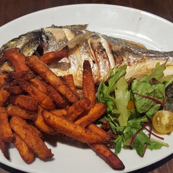 Cuan Mor - Whole grilled sea bream needed more seasoning on the skin but was solid as were the sweet potato fries - Gastropubs Near Me - Oban, AGB