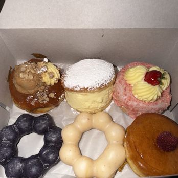 Friendly Donuts - Ube Mochi Donut, cream brûlée donut, brown butter mochi donut, strawberry shortcake, - Donuts Near Me - Orange, California
