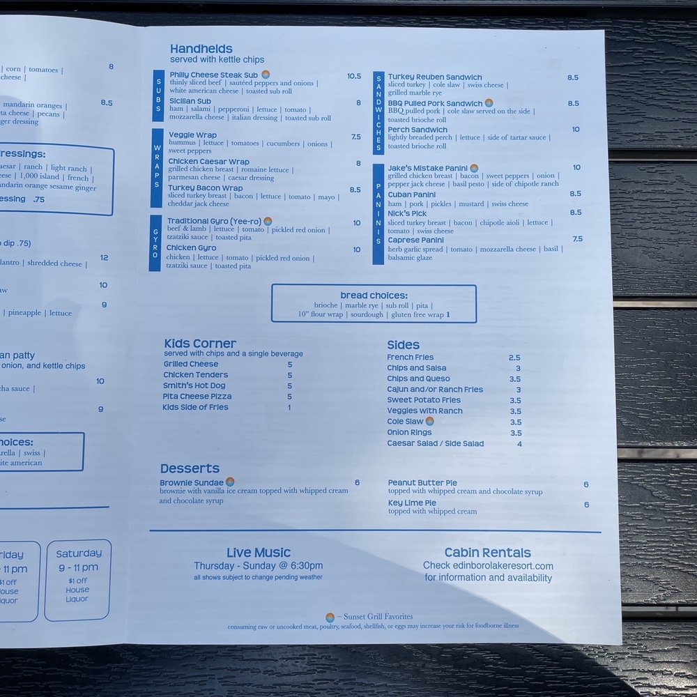 Sunset Grill - Menu page 3 - American Near Me - Edinboro, Pennsylvania Sunset Grill - Menu page 3 - American Near Me - Edinboro, Pennsylvania