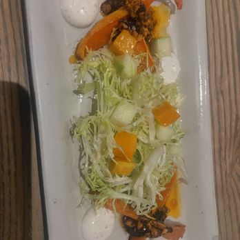 Trestle - Honeynut squash and frisee salad - New American Near Me - San Francisco, California Trestle - Honeynut squash and frisee salad - New American Near Me - San Francisco, California