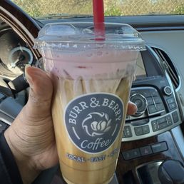 Pink velvet iced latte