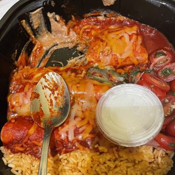 Nacho Daddy - My hubby's carnitas enchiladas with plenty of red sauce. - New American Near Me - Las Vegas, Nevada Nacho Daddy - My hubby's carnitas enchiladas with plenty of red sauce. - New American Near Me - Las Vegas, Nevada