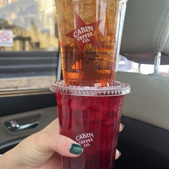Cabin Coffee - Top: raspberry redbull infusion  Bottom: watermelon redbull infusion - Coffee & Tea Near Me - La Vista, Nebraska