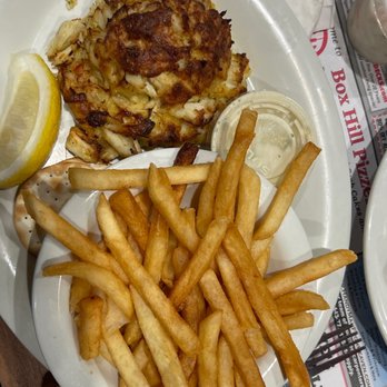 Box Hill Crab Cakes - 8 Oz crab cake and fries. - Pizza Near Me - Abingdon, Maryland Box Hill Crab Cakes - 8 Oz crab cake and fries. - Pizza Near Me - Abingdon, Maryland
