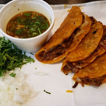 Taco Dale - Quesabirrias ($14): a trio of DELICIOUS crispy, cheesy tacos filled w/brisket and served with dipping juice. 10/10 - Mexican Near Me - Bolingbrook, Illinois Taco Dale - Quesabirrias ($14): a trio of DELICIOUS crispy, cheesy tacos filled w/brisket and served with dipping juice. 10/10 - Mexican Near Me - Bolingbrook, Illinois
