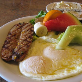 Ed's Place - Chicken sausage and eggs with fruit. - New American Near Me - Glendora, California