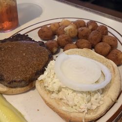 Cagney’s Kitchen & BBQ - Some sort of a southern burger with chili and slaw. Ordered by my sister.