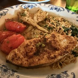 Swordfish with roasted artichokes and spinach orzo. Swordfish with roasted artichokes and spinach orzo.