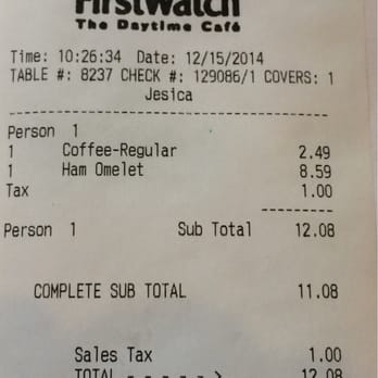 First Watch - Receipt - Cafes Near Me - Indianapolis, Indiana