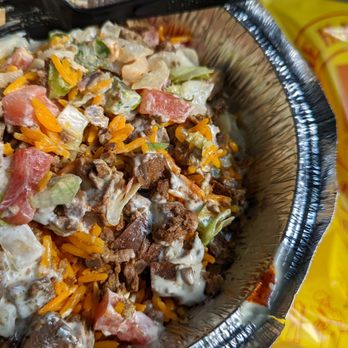 The Halal Guys - Small savory beef platter with chopped green peppers and onion - Middle Eastern Near Me - Boston, Massachusetts