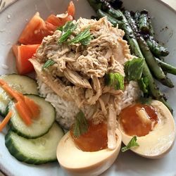 Major’s - Rice Bowl, chicken, charred green beans, homemade pickles, boiled egg