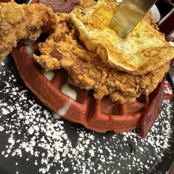 Huevos Etc - Chicken and red velvet waffles - Pancakes Near Me - Indianapolis, Indiana