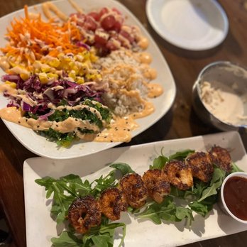 Shagger Jacks - Island poke bowl and grilled shrimp stick - New American Near Me - Oak Island, North Carolina
