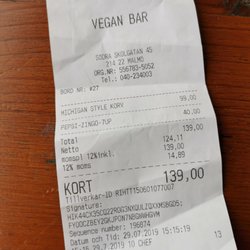 Vegan Bar - Kvitto för korv