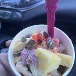 Menchie's Frozen Yogurt - Plain tart + dole pineapple whip is my fav!