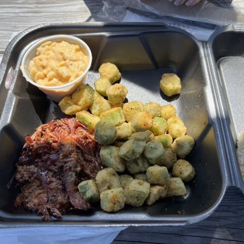 Big Mike's BBQ - Brisket, mac & cheese, fried okra, roll - Barbeque Near Me - Mills River, North Carolina