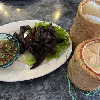 Ruby of Siam - Sunshine Beef (Thai Beef Jerky) & Sticky Rice - Thai Near Me - Skokie, Illinois Ruby of Siam - Sunshine Beef (Thai Beef Jerky) & Sticky Rice - Thai Near Me - Skokie, Illinois
