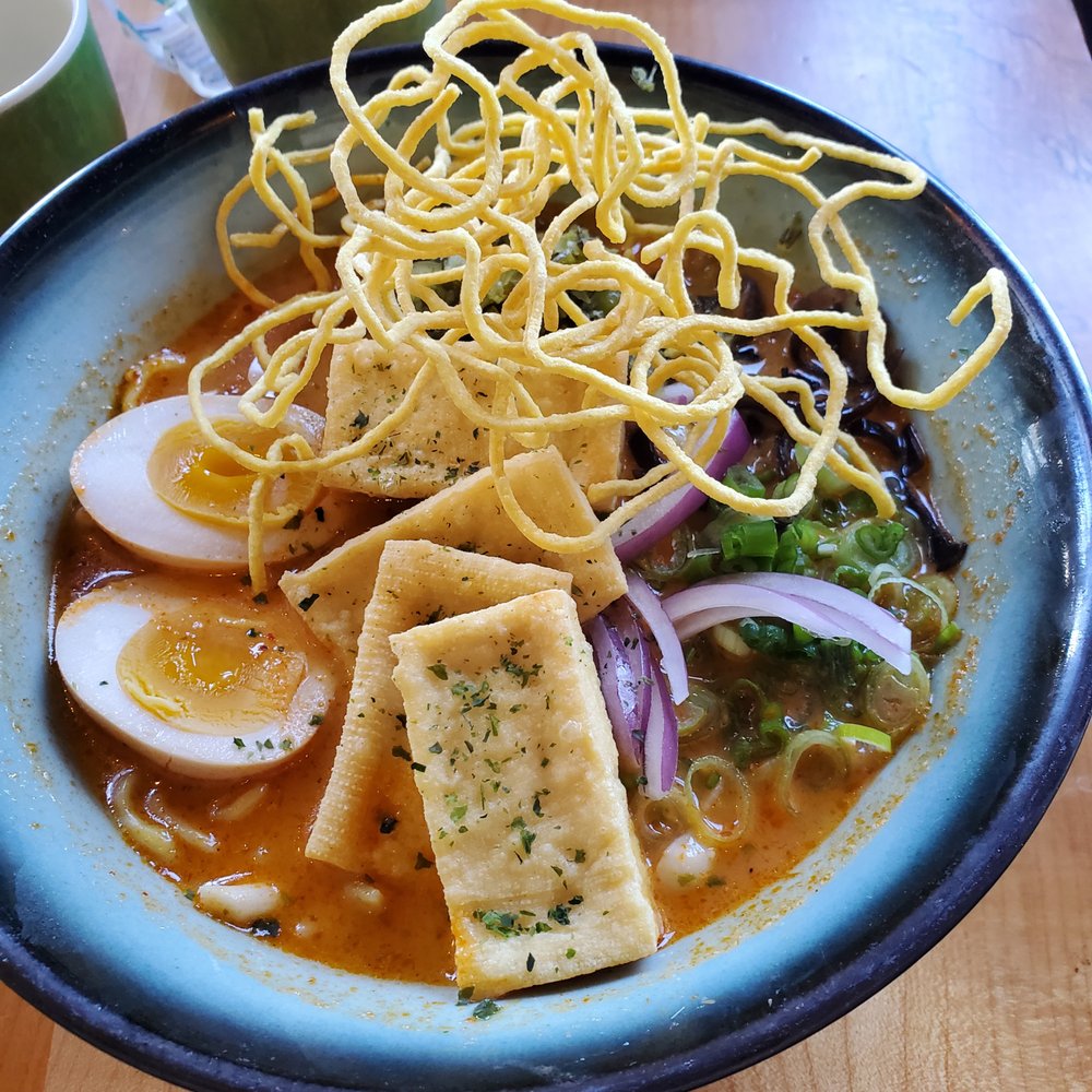 Mugen Noodle - Khao Soi with tofu (I asked for the egg - you don't have to have one if you want it vegan) - Ramen Near Me - Hood River, Oregon Mugen Noodle - Khao Soi with tofu (I asked for the egg - you don't have to have one if you want it vegan) - Ramen Near Me - Hood River, Oregon