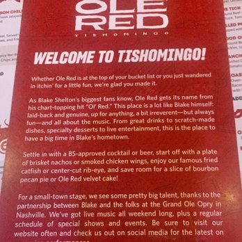 Ole Red - Back of lunch menu - Bars Near Me - Tishomingo, Oklahoma Ole Red - Back of lunch menu - Bars Near Me - Tishomingo, Oklahoma