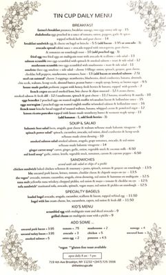 Menu photo 1 Tin Cup Cafe Greenwood, NY Menu photo 1 Tin Cup Cafe Greenwood, NY