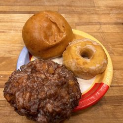 Main St. Donuts & Kolaches - Brisket kolache, original glazed and the fritter the size of your head.