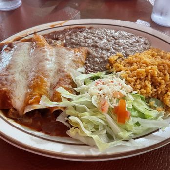 Colima - Chicken enchiladas with rice, beans, and salad - Mexican Near Me - Hanford, California