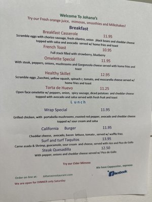 Menu photo 1 Johana's Restaurant New Milford, CT Menu photo 1 Johana's Restaurant New Milford, CT