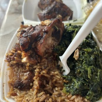 Caribbean Feast - Jerk chicken  Rice Garlic spinach - Caribbean Near Me - Philadelphia, Pennsylvania