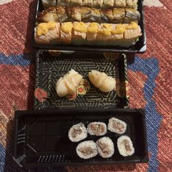 The Kraken Special, Dragon Special Roll, Torched Salmon Maki Special, Hotate nigiri, and NEGI TORO HOSO