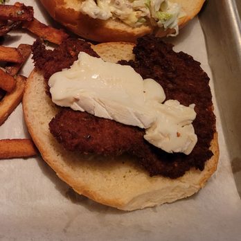The Federal - My schnitzel struggling to cover the bun - Pubs Near Me - Durham, North Carolina The Federal - My schnitzel struggling to cover the bun - Pubs Near Me - Durham, North Carolina