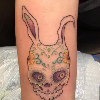 Blindside Tattoo & Piercing - Frank the Bunny with a sugar skull spin. - Tattoo Near Me - Austin, Texas