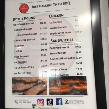 Just Passing Thru BBQ - Menu pic - Barbeque Near Me - Huffman, Texas