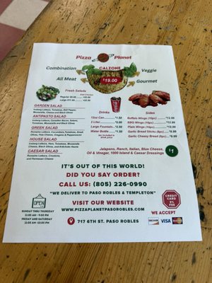 Menu photo 1 Pizza Planet Paso Robles, CA