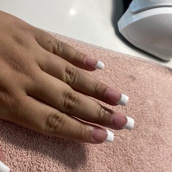 Polish Nail Spa - Acrylic medium short square with curved edges, French tip - Nail Salons Near Me - Artesia, California Polish Nail Spa - Acrylic medium short square with curved edges, French tip - Nail Salons Near Me - Artesia, California