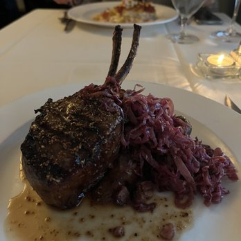 The Fig Tree Restaurant - Elk Chop with Elk Sausage, Yukon Gold Potatoes and Bacon-Braised red Cabbage - New American Near Me - Charlotte, North Carolina The Fig Tree Restaurant - Elk Chop with Elk Sausage, Yukon Gold Potatoes and Bacon-Braised red Cabbage - New American Near Me - Charlotte, North Carolina