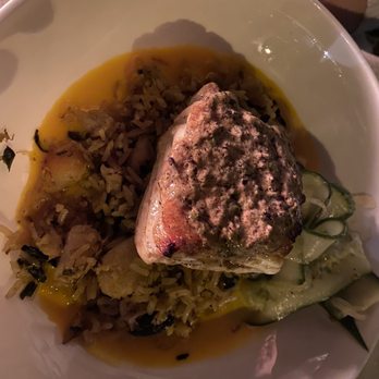 The Crooked Pine - Halibut with Crab Fried Rice - Cocktail Bars Near Me - Ogunquit, Maine