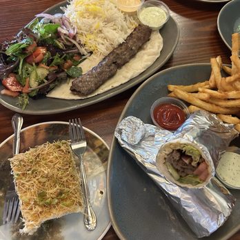 Nature Village Restaurant - Mahshi Kabab (top) Khash Khash (bottom) Wrap (Iraqi Guss) (right) - Halal Near Me - Suwanee, Georgia